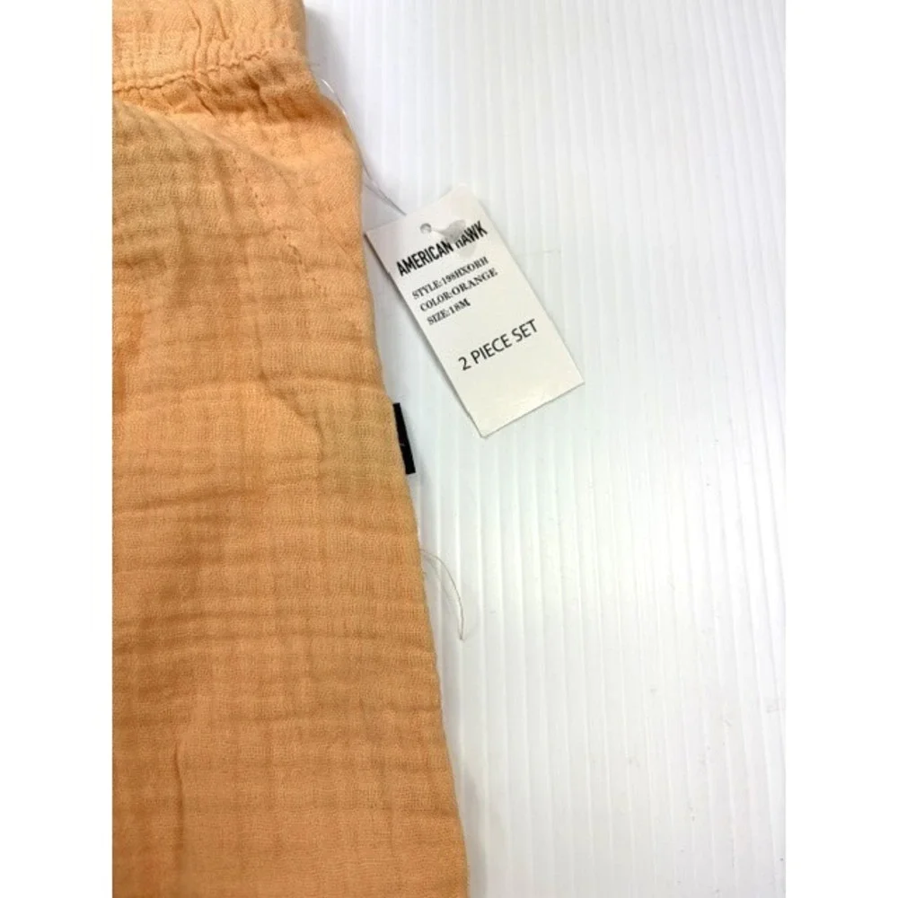 American Hawk Boys‎ 2 Piece Set 18M Apricot Gauze Cotton Shirt Shorts Outfit